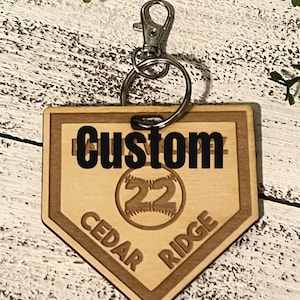 Custom Baseball keychain - personalized birch wood engraved laser cut USA sports team senior gift bag tag