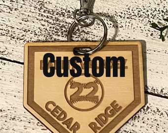 Custom Baseball keychain - personalized birch wood engraved laser cut USA sports team senior gift bag tag