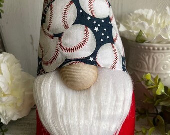 Baseball Gnome - ballgame bat home base mitt field innings shelf sitter office game room red navy