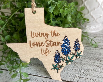 Texas Bluebonnet Ornament - Lone Star State Texan keepsake home welcome guest gift souvenir Christmas tag proud flower