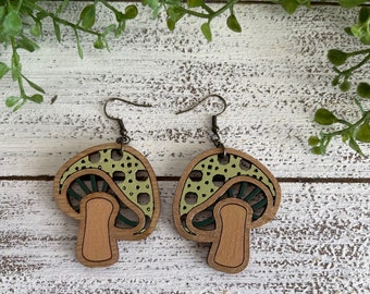 Mushroom Statement Dangle Earrings - Rattan boho minimalist