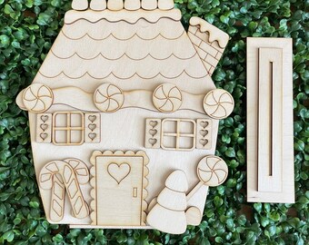 Christmas DIY wood sign - Gingerbread house Bakery Winter Kitchen unfinished cut out door hanger wall decor craft supply kit blanks wreath