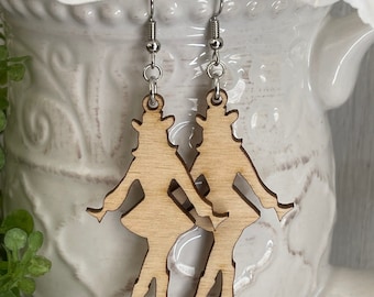 Drill Team Earrings - Birch wood dancer high school homecoming mum kickline mom dance senior bling dangle drop