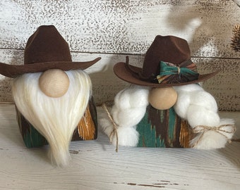 Western Cowboy Cowgirl MINI Gnome Set of 2 - brown tan turquoise green