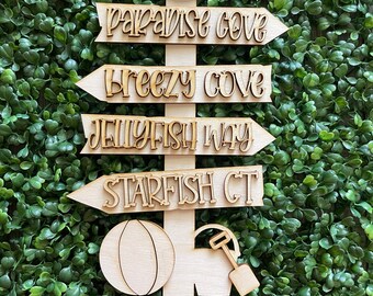 Beach Street DIY wood sign - shells sand swim sunshine summer unfinished cut out standing leaner decor craft supply sign kit blanks wreath