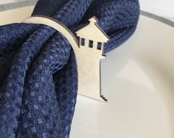 Nautical napkin ring - birch wood lighthouse holder dinnerware setting