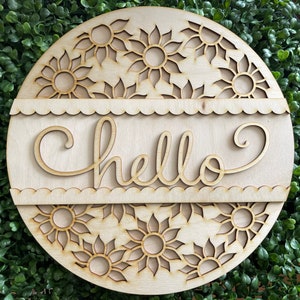 Sunflower DIY Hello sign - unfinished cut out door hanger wall round home decor blank craft supply wreath center