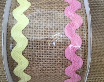 Pastel yellow and pink ric rack Burlap Ribbon 2.5" x 15ft Wedding Decor Jute Wreath Spring Summer baby Easter