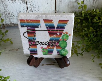 Texas Coaster - sarape cactus home decor Cowboy pride farmhouse western state texan lone star state
