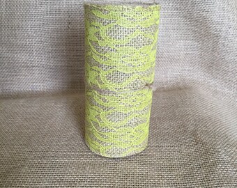 Yellow Lace over Burlap Ribbon 5.5" x 8 ft Wedding Decor Jute Lace Wreath Shower Mother's Day Spring Summer Easter