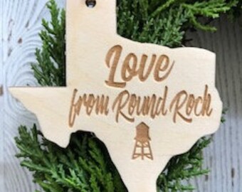 Love from Round Rock Texas Tag Ornament TX - Water Tower 2023