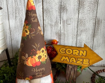 Thanksgiving Gnome decor set - Happy fall gnome with matching wood leaner sign kitchen dining living corn maze floral gift