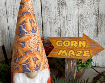 Thanksgiving Gnome decor set - corn shucks maze gnome with matching wood leaner sign kitchen dining living