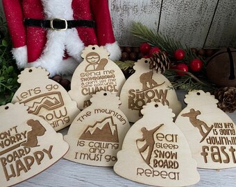 Snowboarding Ornament - snowboard ski tag favor gift sport exercise snow vacation Christmas mask goggles lift