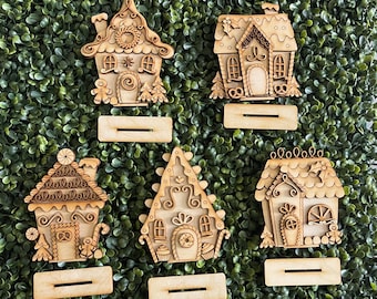 DIY Birch Ply Wood Gingerbread House Set – Christmas Mini House Craft Kit (Unfinished) V2