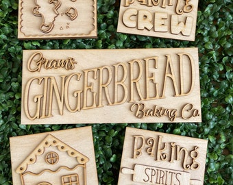 Christmas DIY wood sign - Gingerbread tiered tray Bakery Winter Kitchen unfinished cut out decor craft supply kit blanks wreath