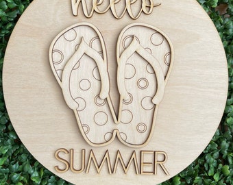Hello Summer DIY sign - Flip Flops home decor door hanger round wreath floral supply wreath center blank