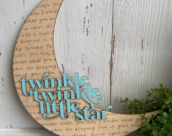 Nursery wood sign - star twinkle natural aqua neutral children kids