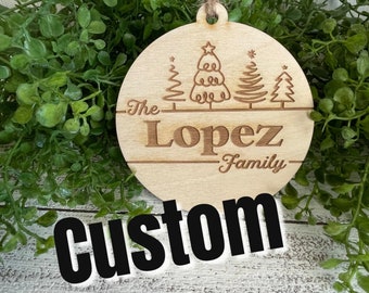 Christmas ornament- Family Name Keepsake tree round simple minimalist personalized custom