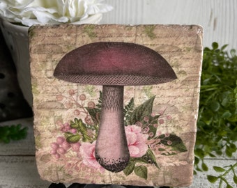 Mushroom coaster or decor -  tiered tray filler centerpiece gift present favor nature fungi woodland garden