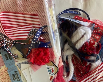 Patriotic Ephemera Grab Bag - Red White Blue Collage scrap pack decoupage scrapbook junk journal mystery craft supplies destash USA America