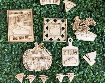 Fall DIY wood tiered tray set- Pumpkin Pie unfinished cut out door hanger wall decor craft supply sign kit blanks