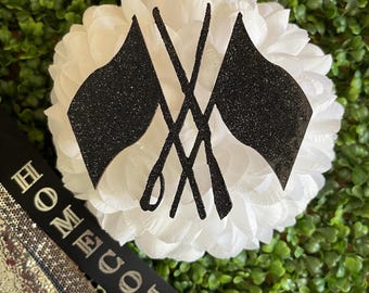 DIY Glitter wood cutouts - Color Guard Marching Band high school homecoming mum winter guard sword rifle flags HOCO colorguard custom