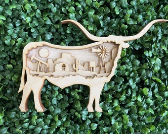 DIY Longhorn wood sign shelf sitter - home decor Western Cowboy Farmer oil Texas windmill cactus
