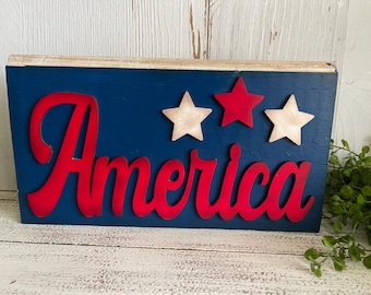 America shelf sitter - reclaimed wood leaner multi layer home decor patriotic 250th anniversary USA United States