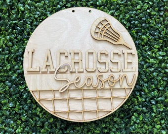 Lacrosse DIY wood sign - team spirit Game Time unfinished door hanger wall decor craft supply sign kit blanks round wreath sign Customizable