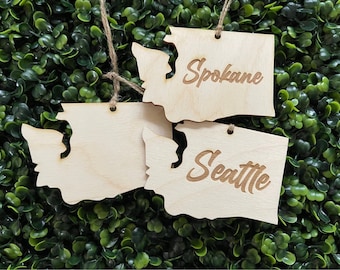 Washington Ornament - City hometown WA souvenir keepsake memory state 2024 wood laser engraved welcome gift home tag gift