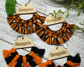 Bengals earrings - dangle statement fringe  High School Pop Warner Flag Sports