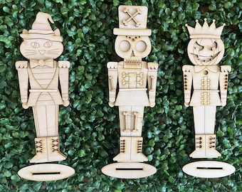 DIY Halloween standing wood sign - Nutcracker TRIO set Whimsy spooky October blank kit