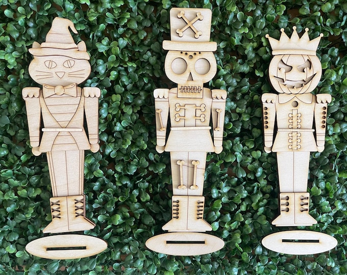 Featured listing image: DIY Halloween standing wood sign - Nutcracker TRIO set Whimsy spooky October blank kit