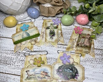 Handmade paper clips - Easter Eggs Flowers planners junk journals ephemera vintage notebook bookmark altered scrapbook cross