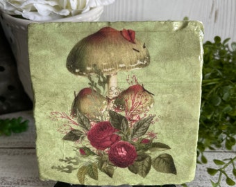 Mushroom coaster or decor -  tiered tray filler centerpiece gift present favor nature fungi woodland garden