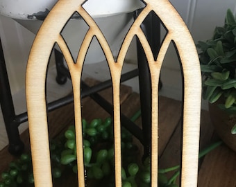 Faux arch window wood sign for tiered trays - farmhouse rustic shelf display diy barn farm cathedral frame cottage home decor vignette diy