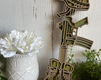 Military Hero wood sign - 3d layered stacked farmhouse rustic home decor Green Taupe remembrance memorial