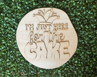 Mardi Gras DIY wood sign - King Cake Just here for cake cut out door hanger wall decor craft supply sign kit blanks round