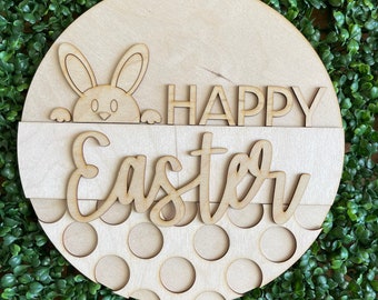 Happy Easter DIY wood sign - unfinished cut out door hanger wall decor craft supply sign kit blanks round wreath sign