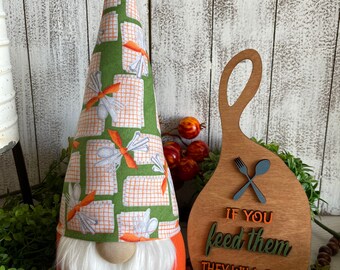 Thanksgiving Gnome decor set - Dinner place setting gnome with matching wood leaner sign kitchen dining living table