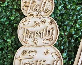 Fall DIY wood sign - Fall Family Football Stacked Pumpkins unfinished cut out home decor craft supply sign kit blanks table top standing