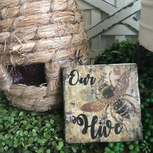 Our Hive Bee coaster or decor -  tiered tray filler centerpiece gift present favor