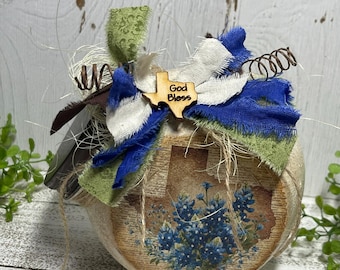 Handmade Bluebonnet Jar - Texas Wildflower Rustic Decor
