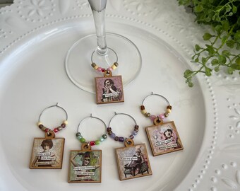 Wine glass charms Set of 5 - Party favor hostess gift place settings event decor sassy diva funny girlfriend hostess housewarming