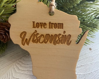 Love from Wisconsin Green Bay Ornament tag - gift favor Packers