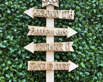 July 4th Street DIY wood sign - patriotic independence summer unfinished cut out standing leaner decor craft supply sign kit blanks
