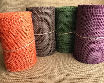 Fall Autumn Burlap Ribbon 5.5" x 5 yds Burgundy Olive Brown Burnt Orange Thanksgiving Halloween wine burgundy green burnt orange