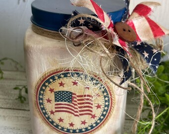 US Flag Jar - America USA Rustic Decor Handmade one of a kind United Stated 250