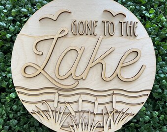 Lake DIY wood sign - house Gone to the Lake unfinished cut out door hanger wall decor craft supply sign kit blanks round wreath